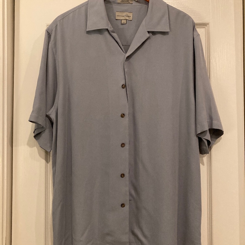 Men's Cutter & Buck Grey Silk Short Sleeve Shirt, Large